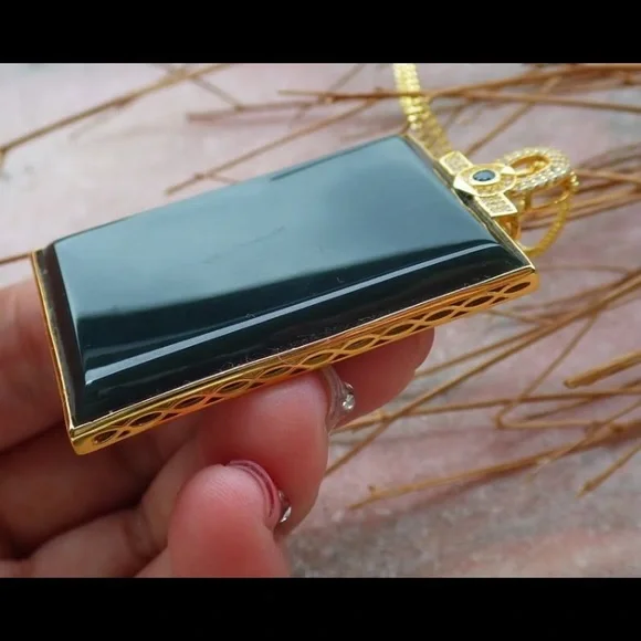 Elegant certificate sterling silver 925 hetian nephrite jade rectangle pendant